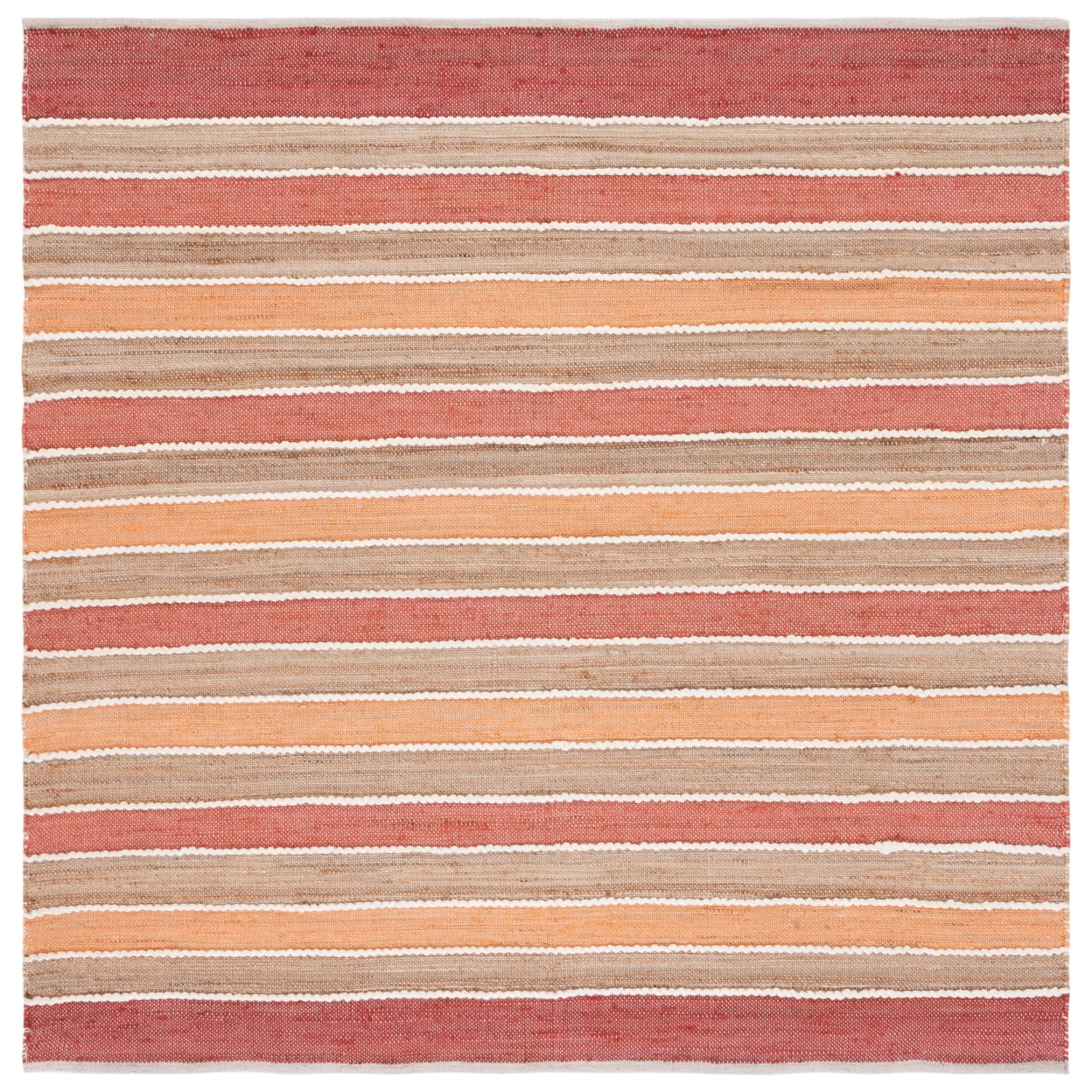 Rustic Red and Beige Striped Wool Square Rug