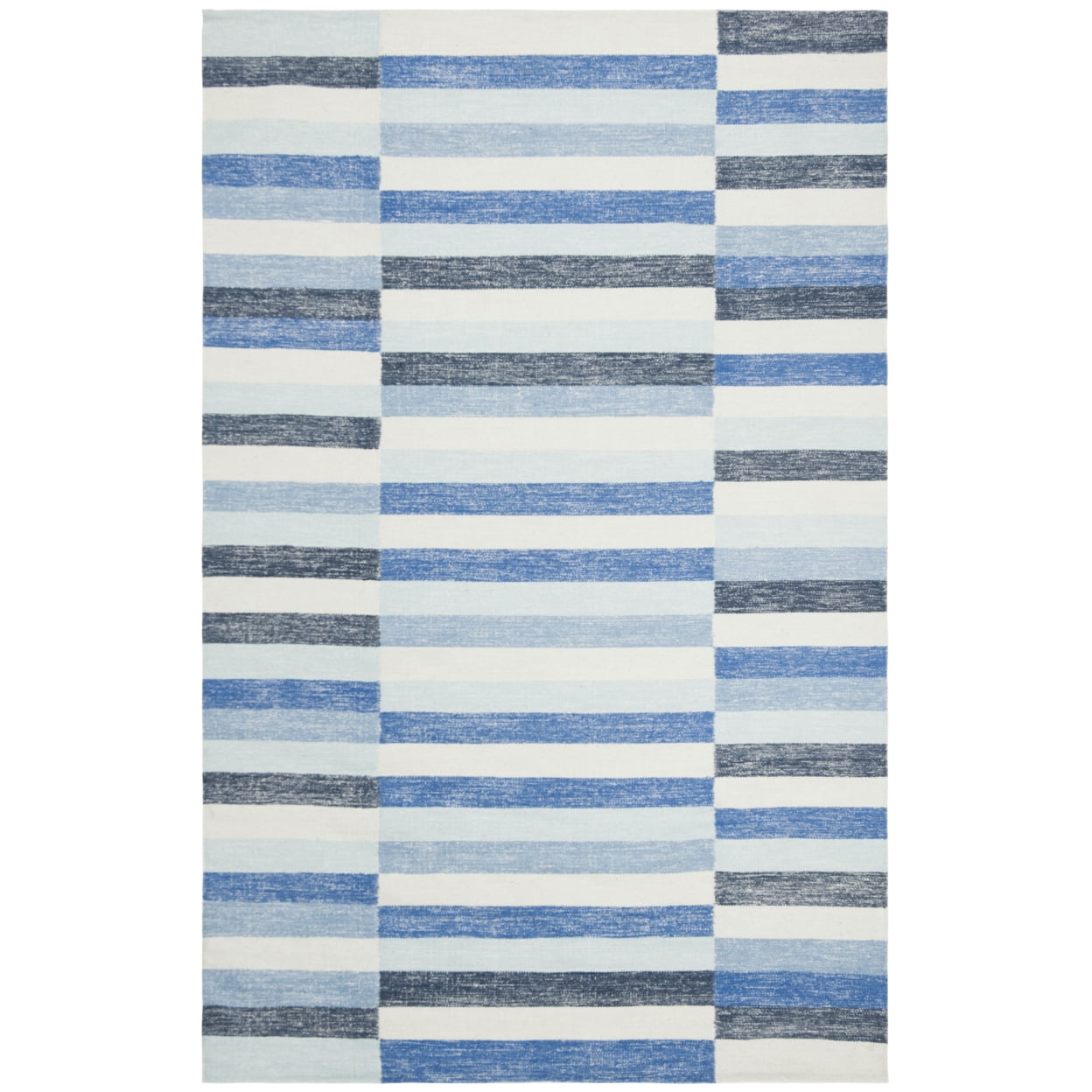 Bohemian Blue Stripe Handwoven Wool-Cotton Kids Area Rug 5'x8'