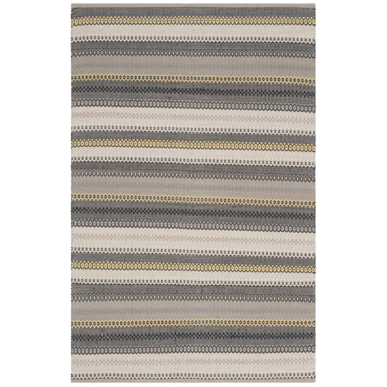 Gray and Beige Striped Wool Cotton 4' x 6' Area Rug