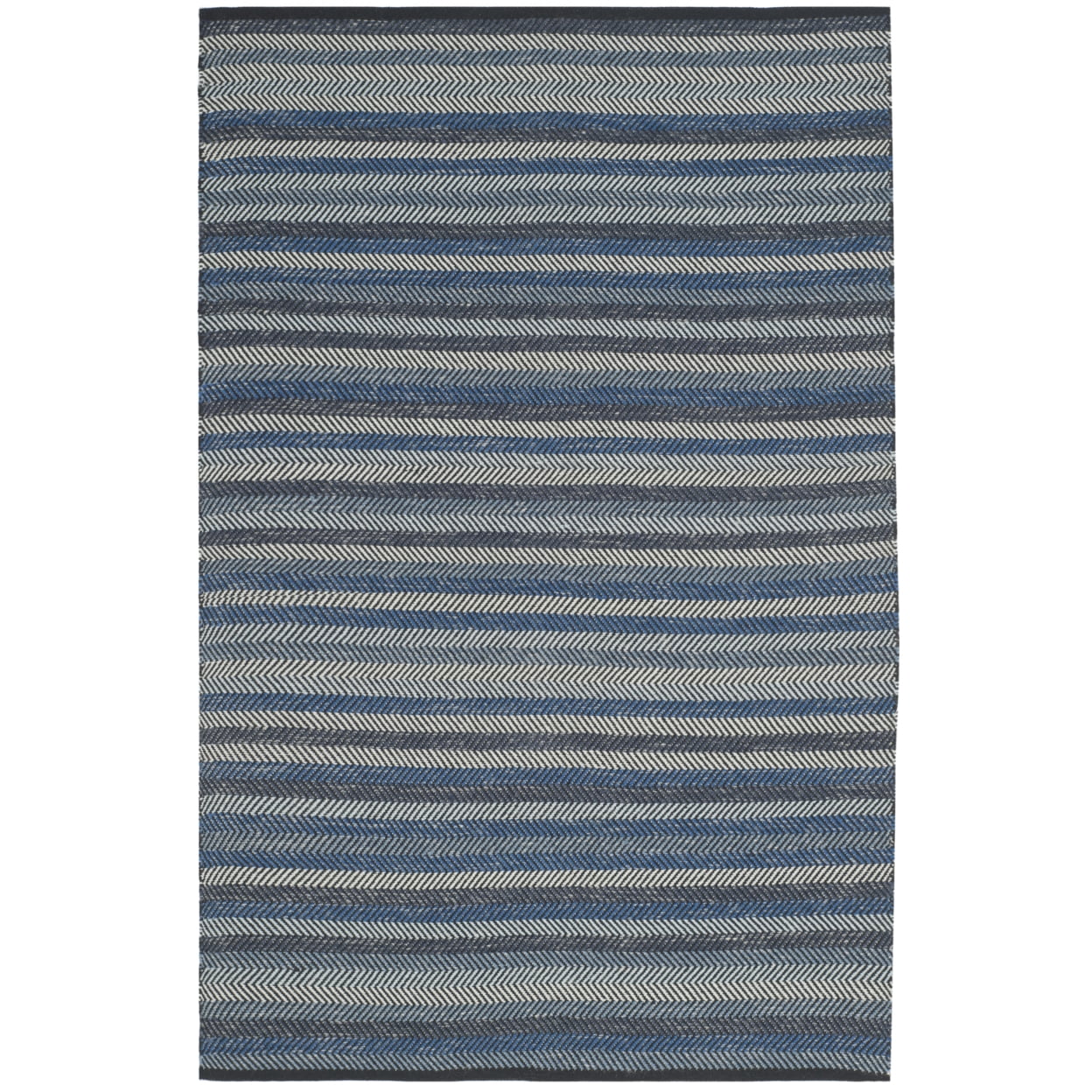 Coastal Breeze Handwoven Blue Stripe Wool-Cotton Rug 4' x 6'