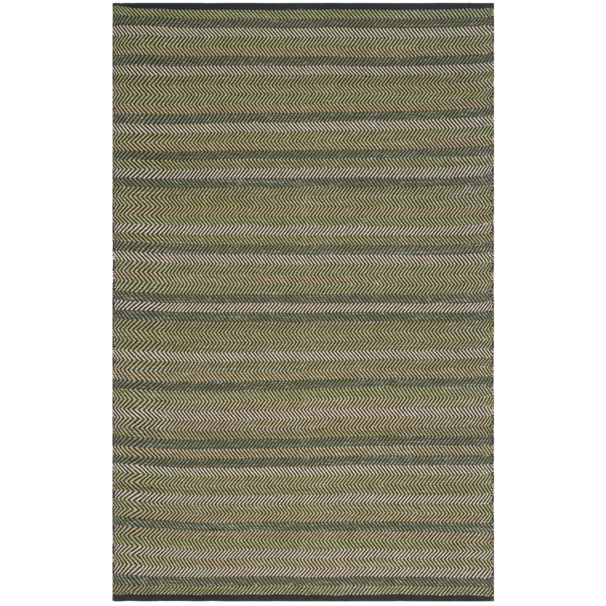 Green and Gray Striped Wool Cotton 4' x 6' Rug
