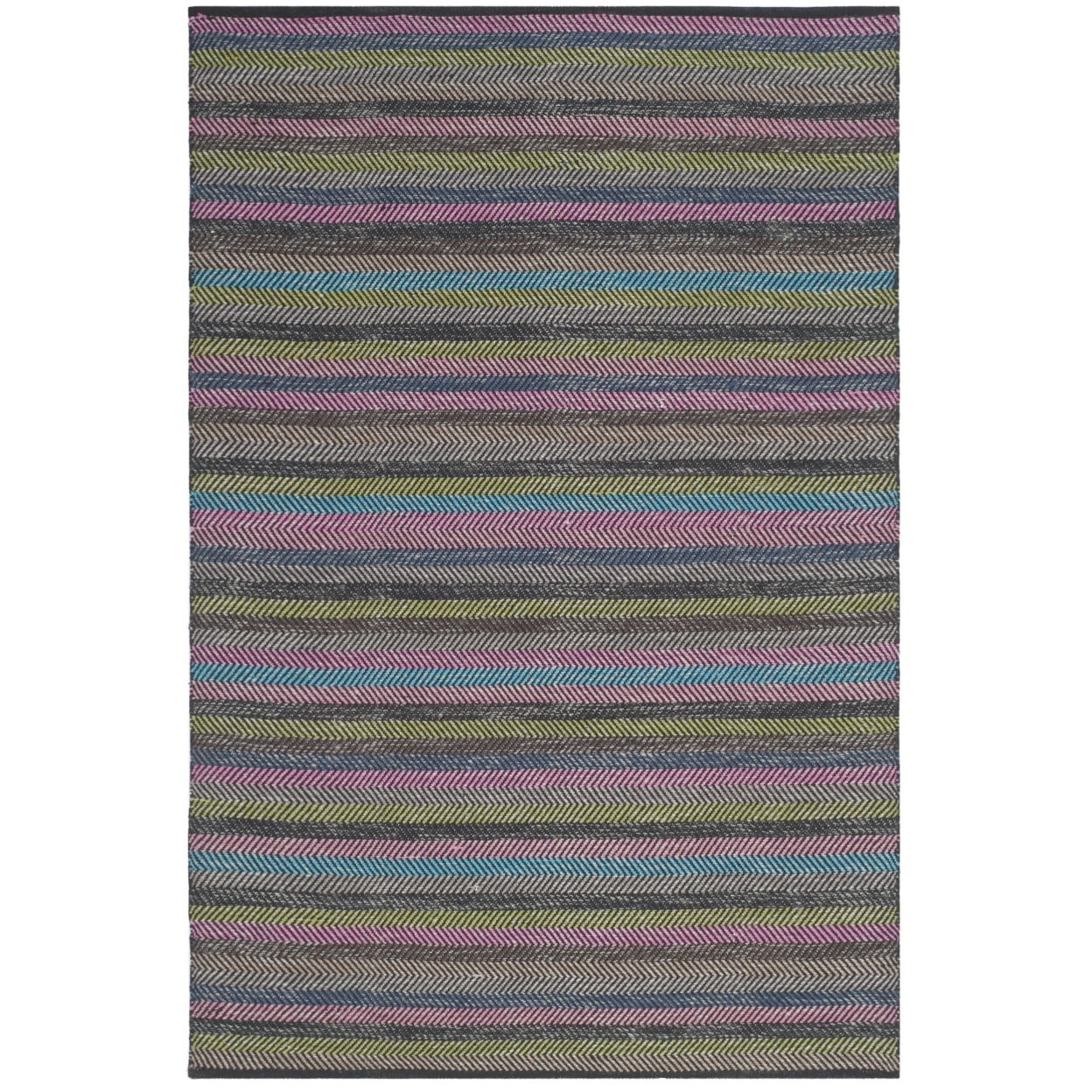Gray and Multicolor Striped 4' x 6' Wool Cotton Area Rug