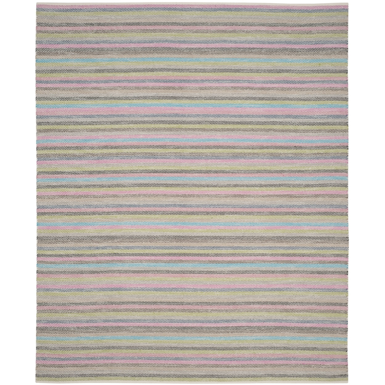 Light Grey and Multicolor Striped Wool Cotton Area Rug 8' x 10'