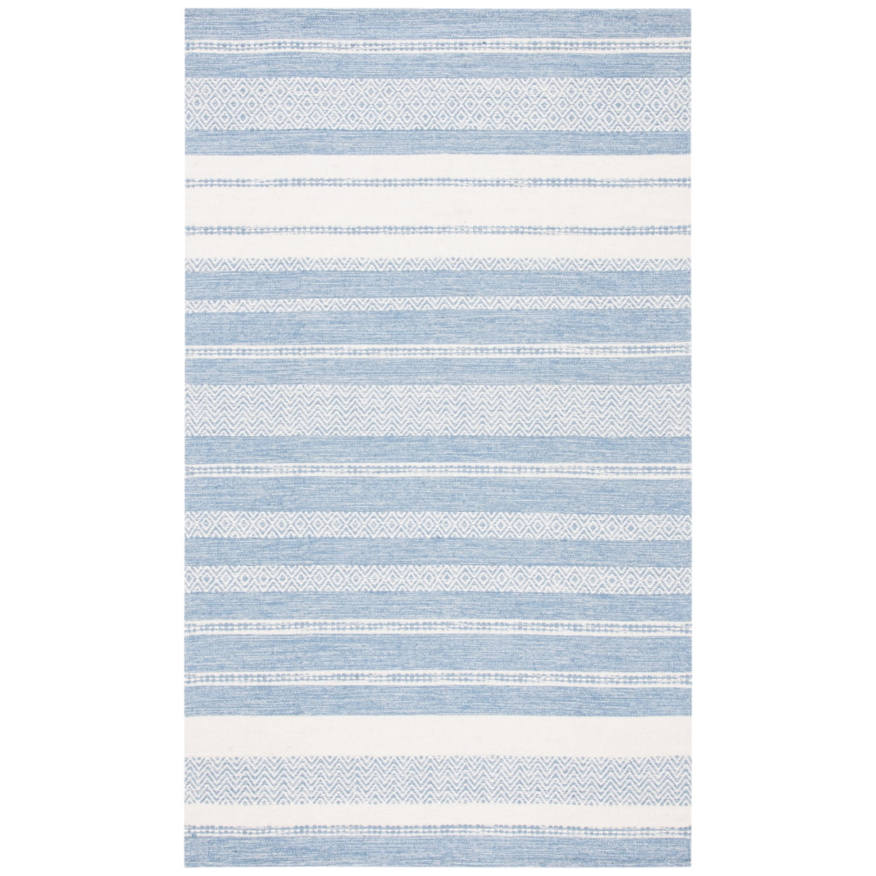 Ivory and Blue Striped Kilim 8' x 10' Handwoven Wool-Cotton Rug