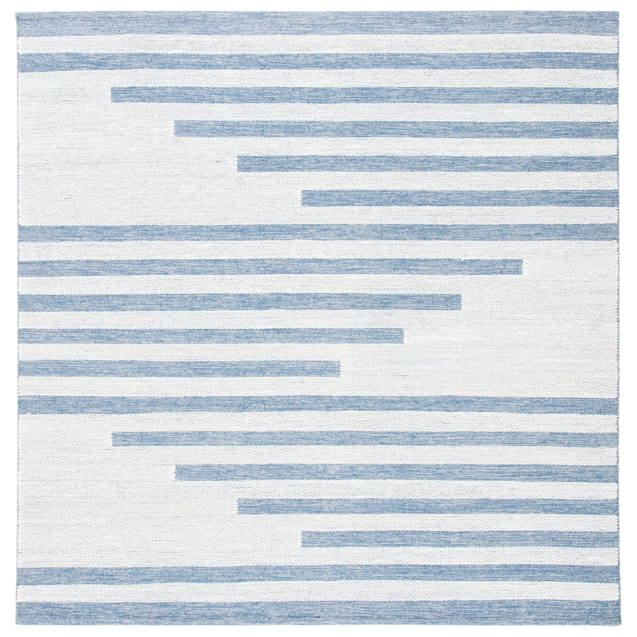 Ivory and Blue Handwoven Kilim Square Wool Rug - 7' x 7'