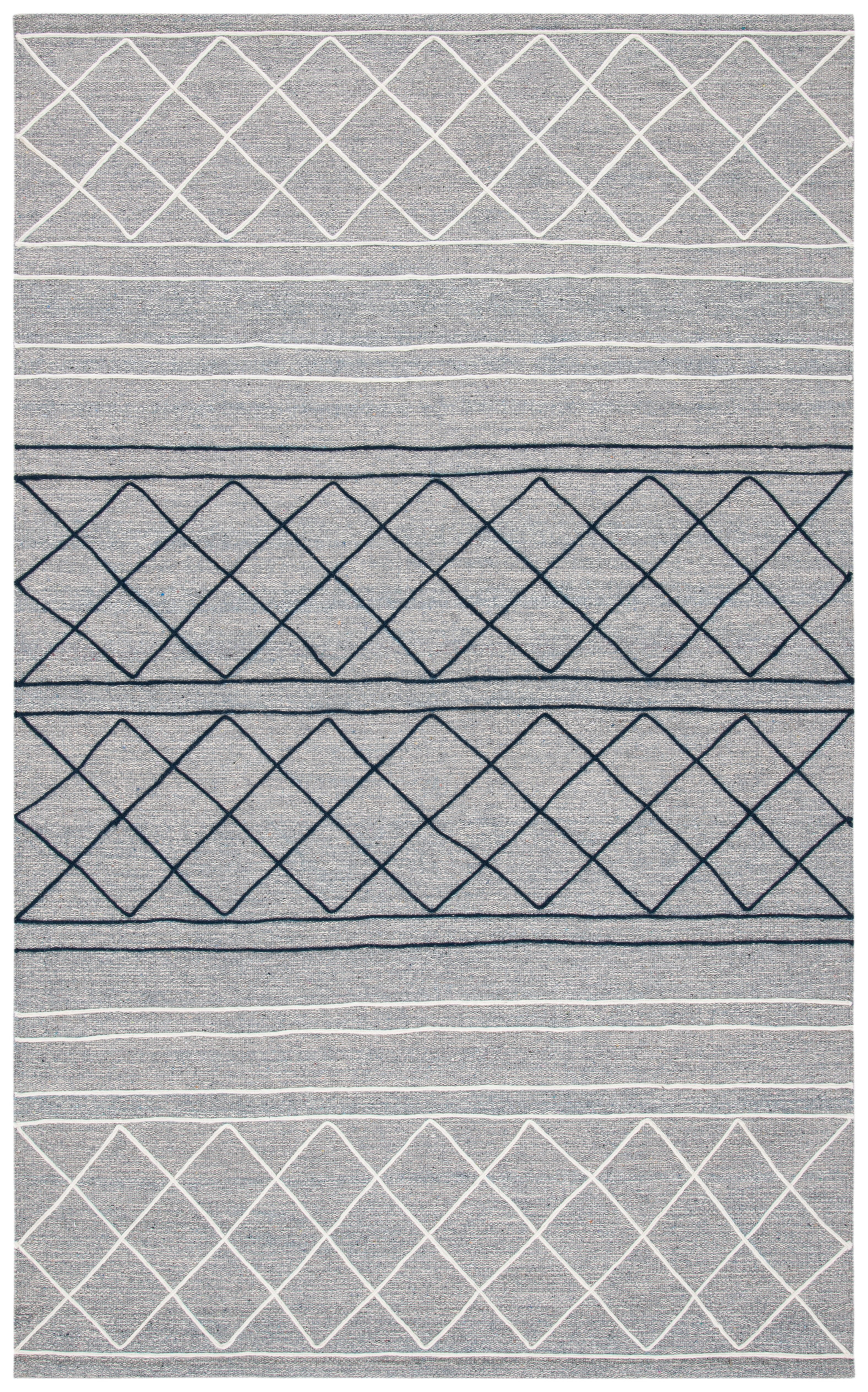 Gray and White Striped Kilim Wool Area Rug 4' x 6'