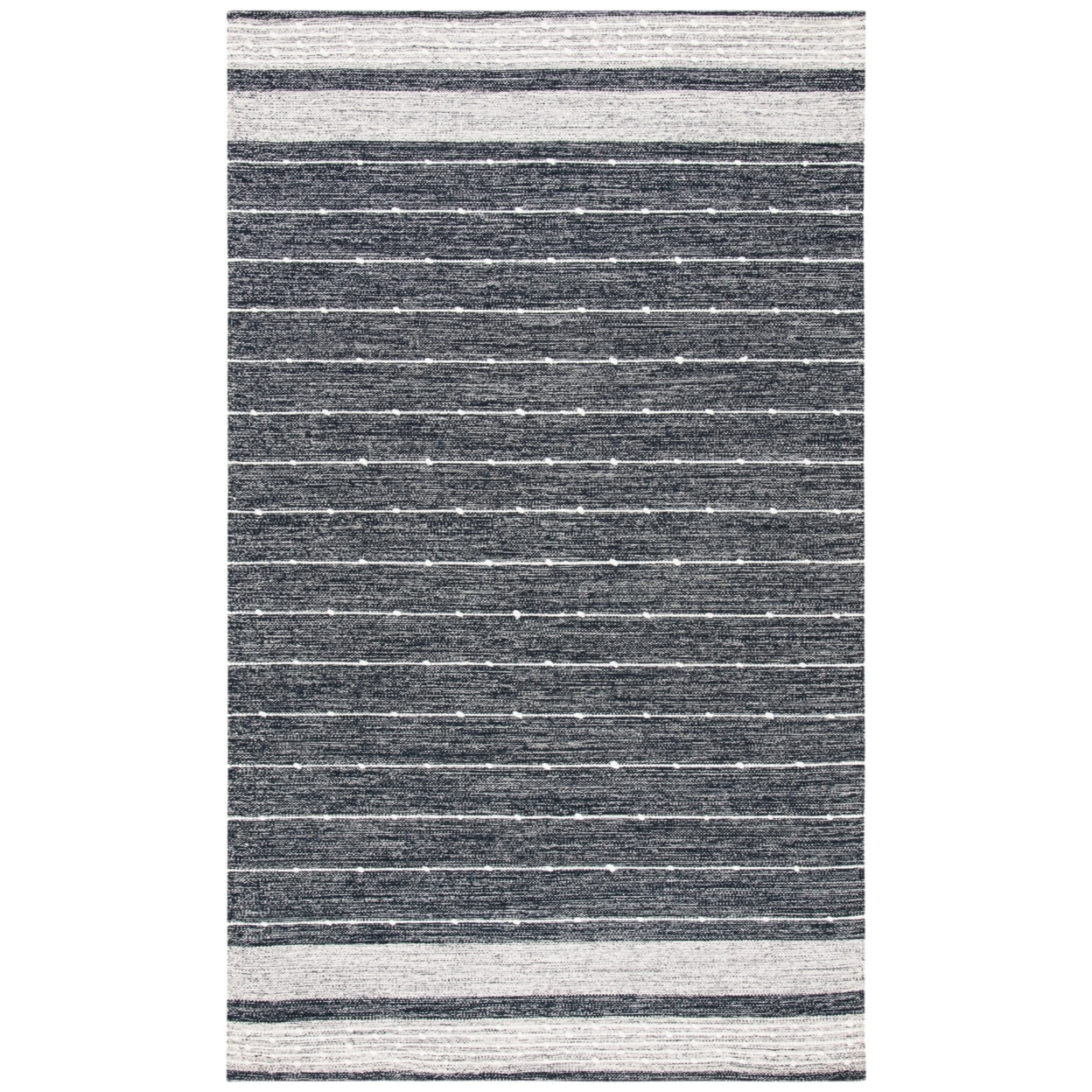 Black and Ivory Wool Handwoven Striped Kilim Rug