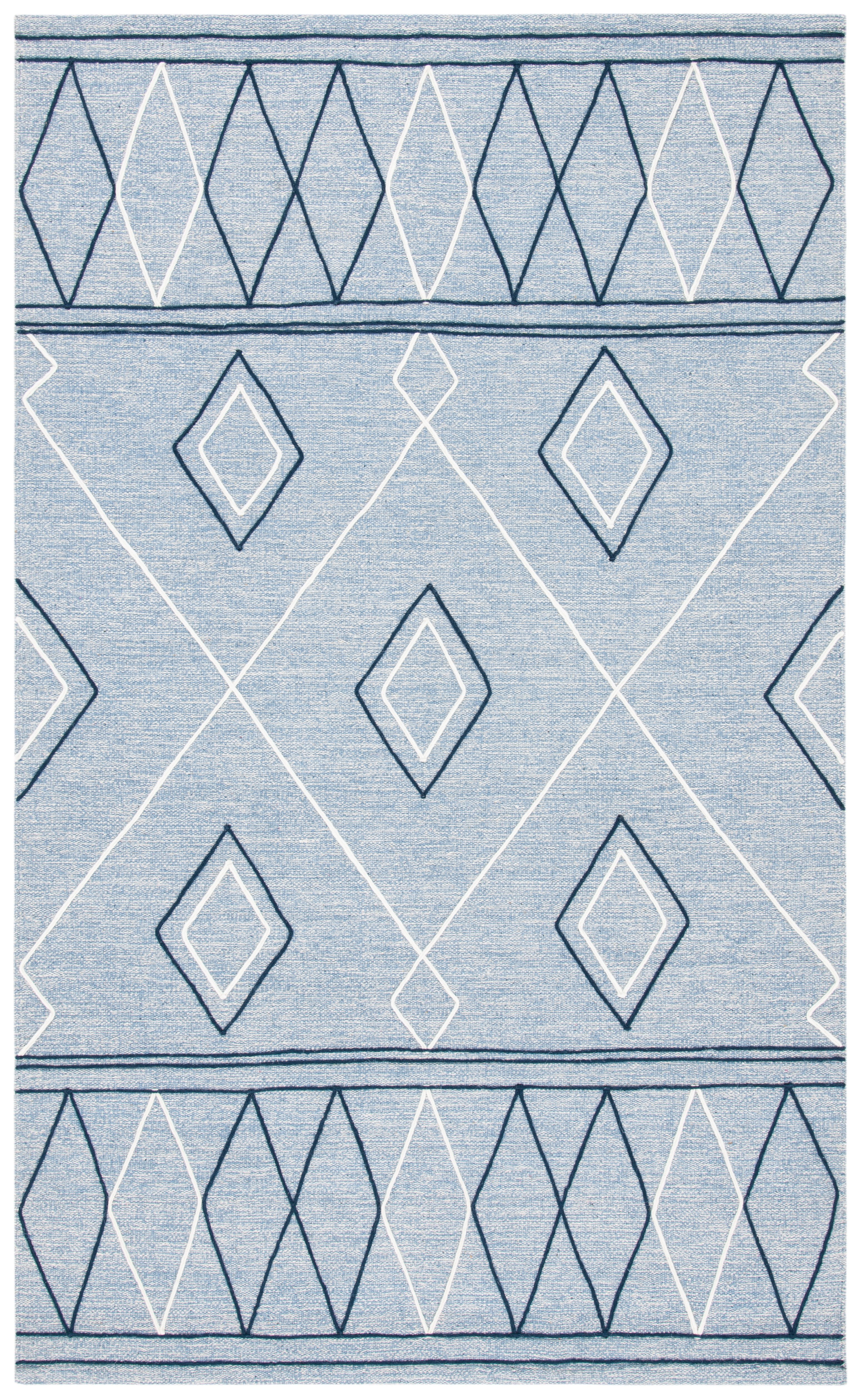 Light Blue and Ivory Handwoven Wool Cotton Area Rug