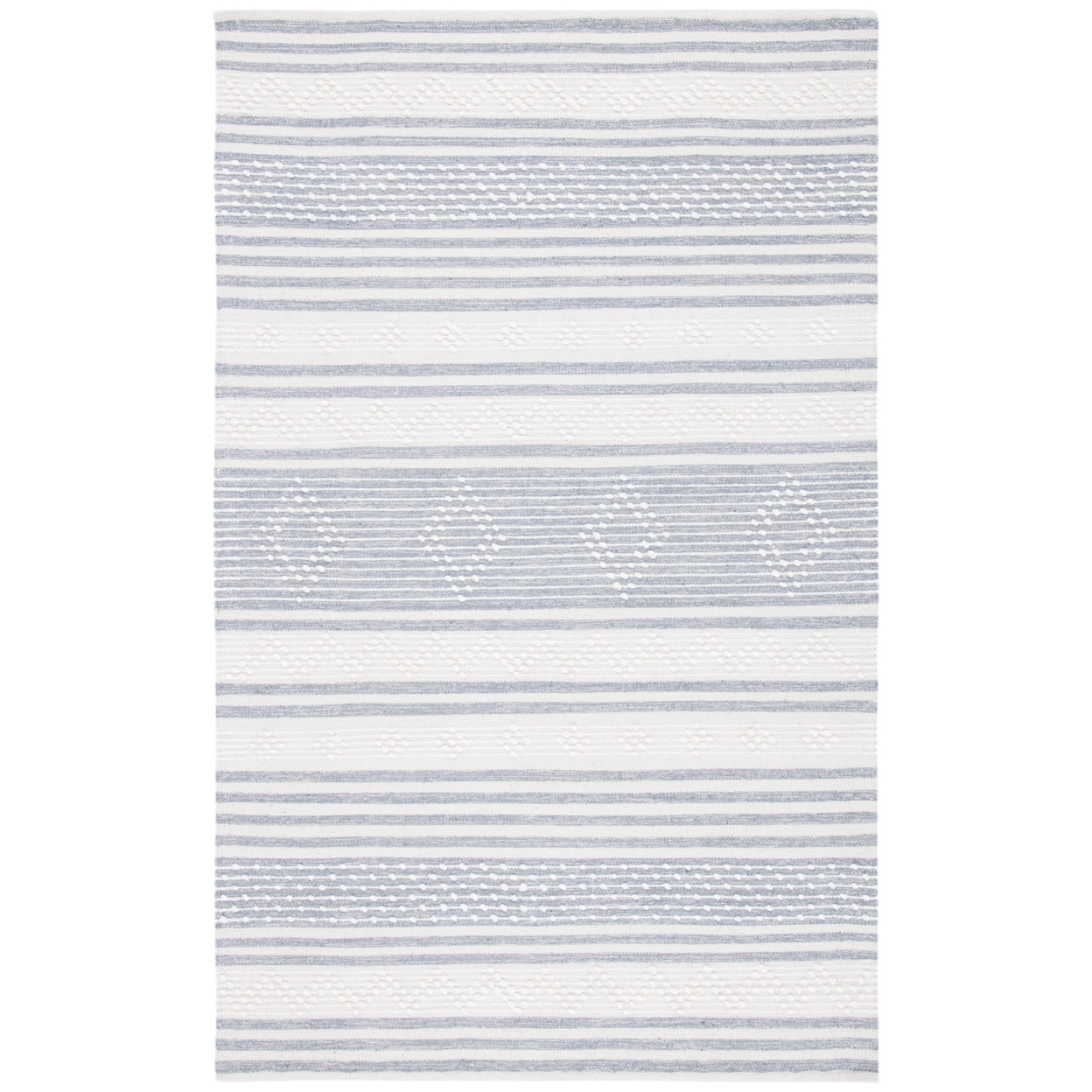 Ivory and Silver Striped Wool Cotton 9' x 12' Rug