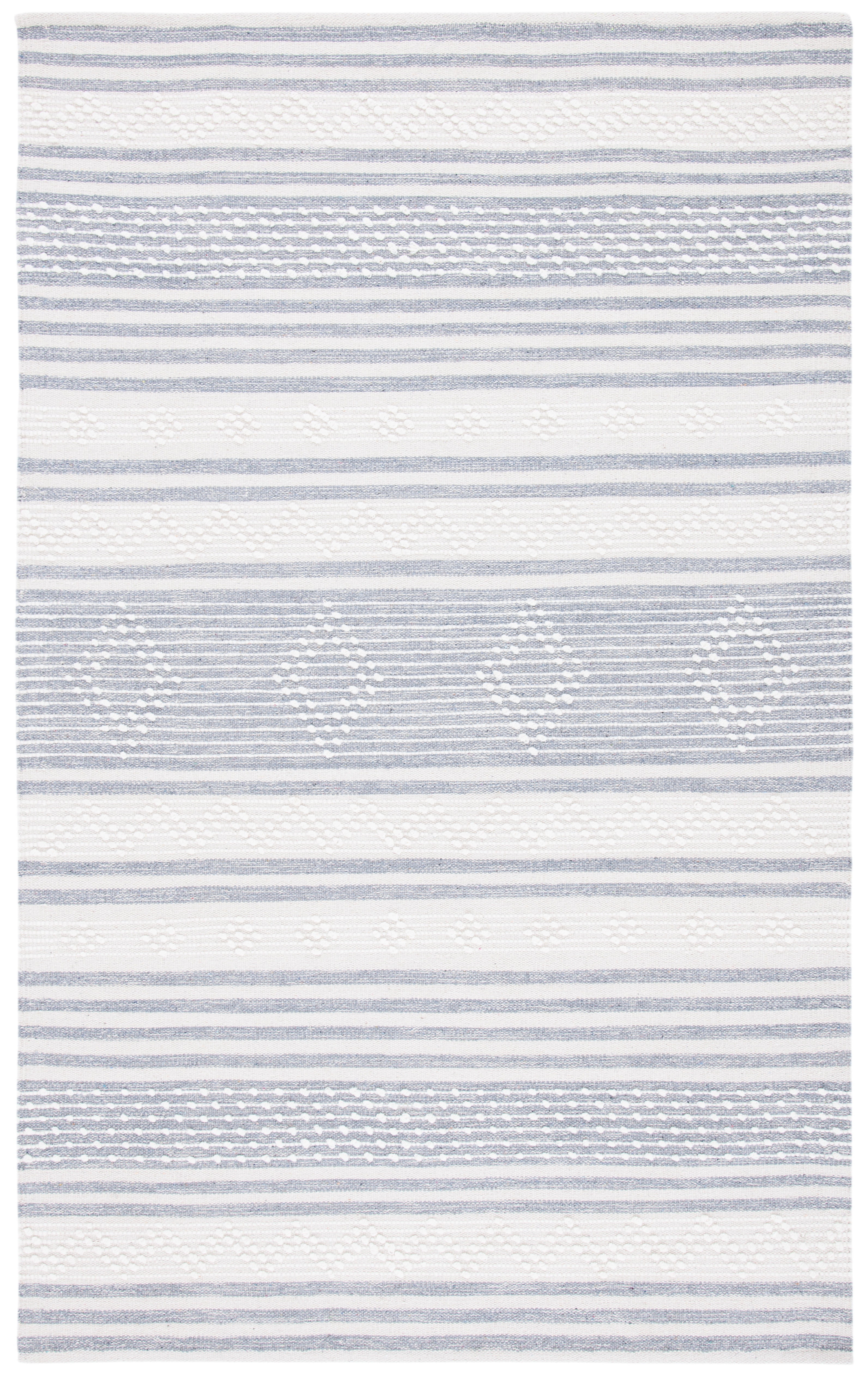 Ivory and Silver Striped Wool Cotton 9' x 12' Rug