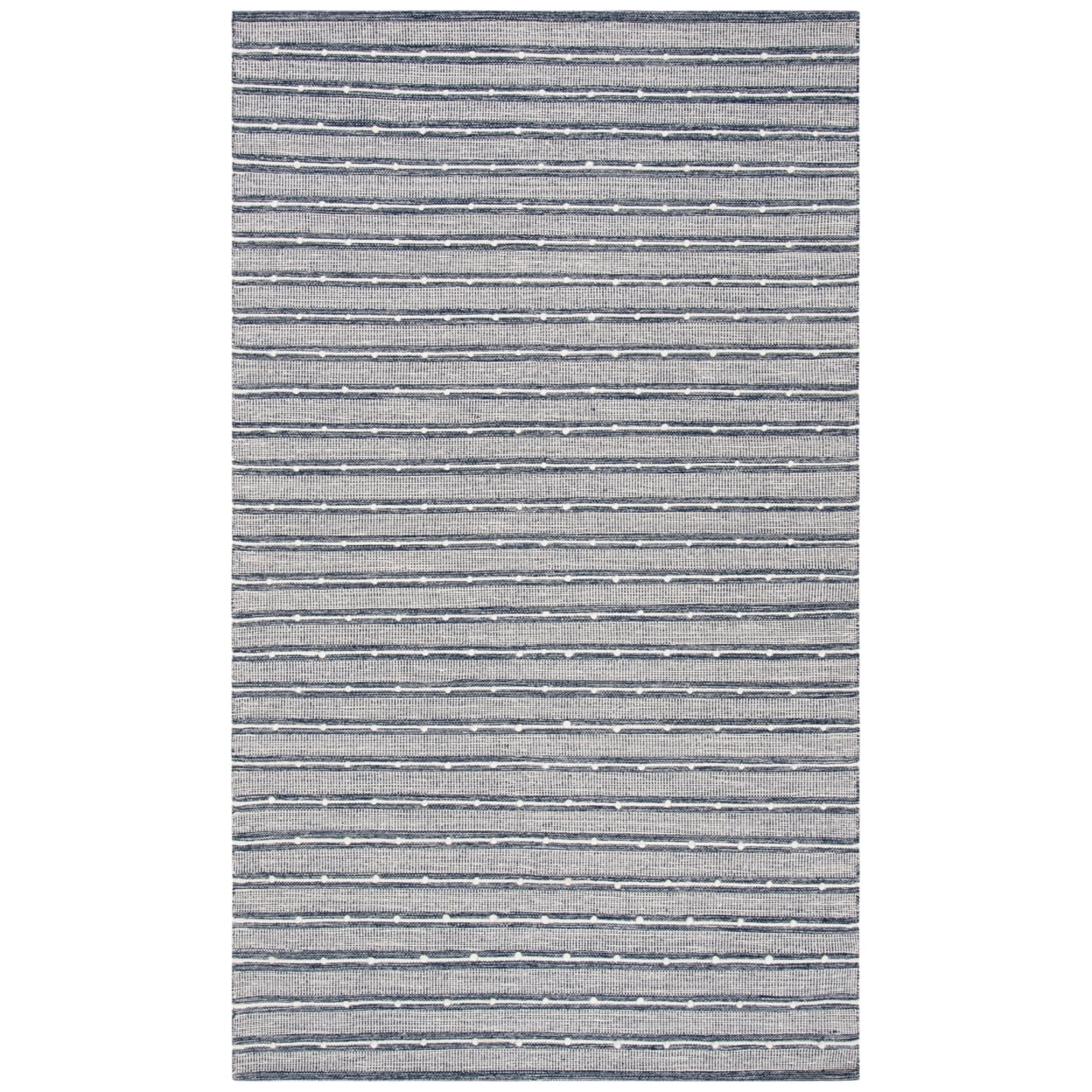 Blue Striped 4' x 6' Wool Cotton Flatweave Rug