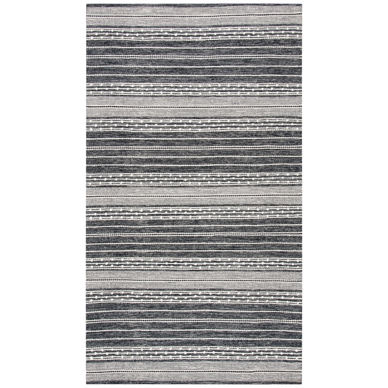 Black and Ivory Striped Kilim Wool-Cotton Runner Rug