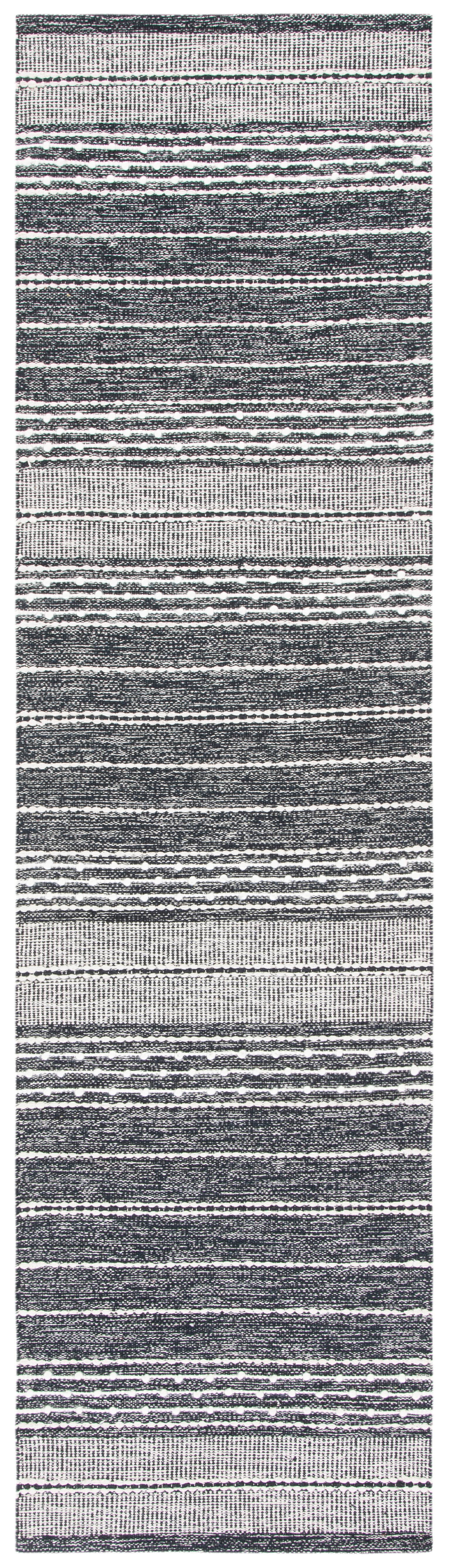 Black and Ivory Striped Kilim Wool-Cotton Runner Rug
