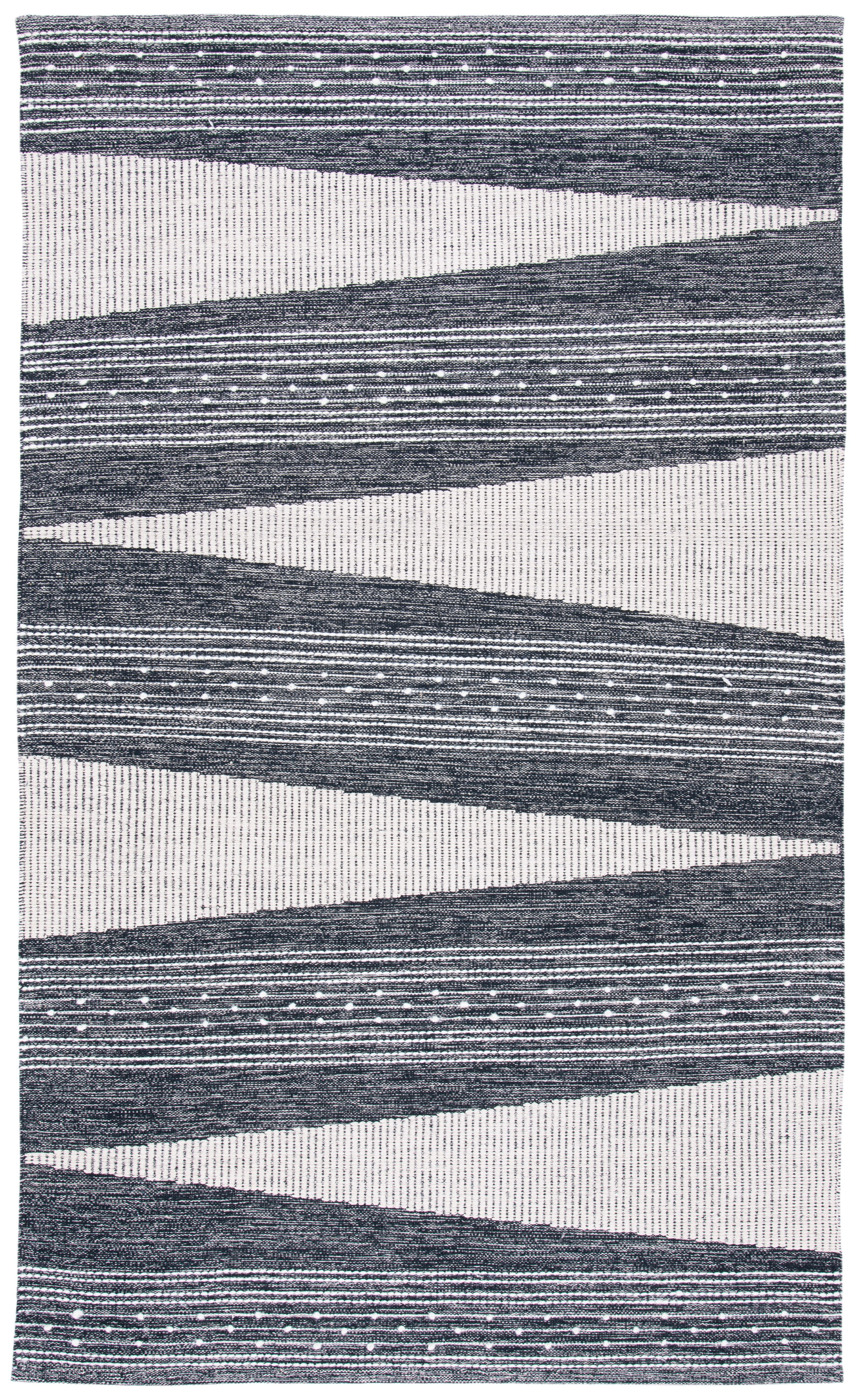 Boho Chic Black and Ivory Striped Kilim 8x10 Wool Rug