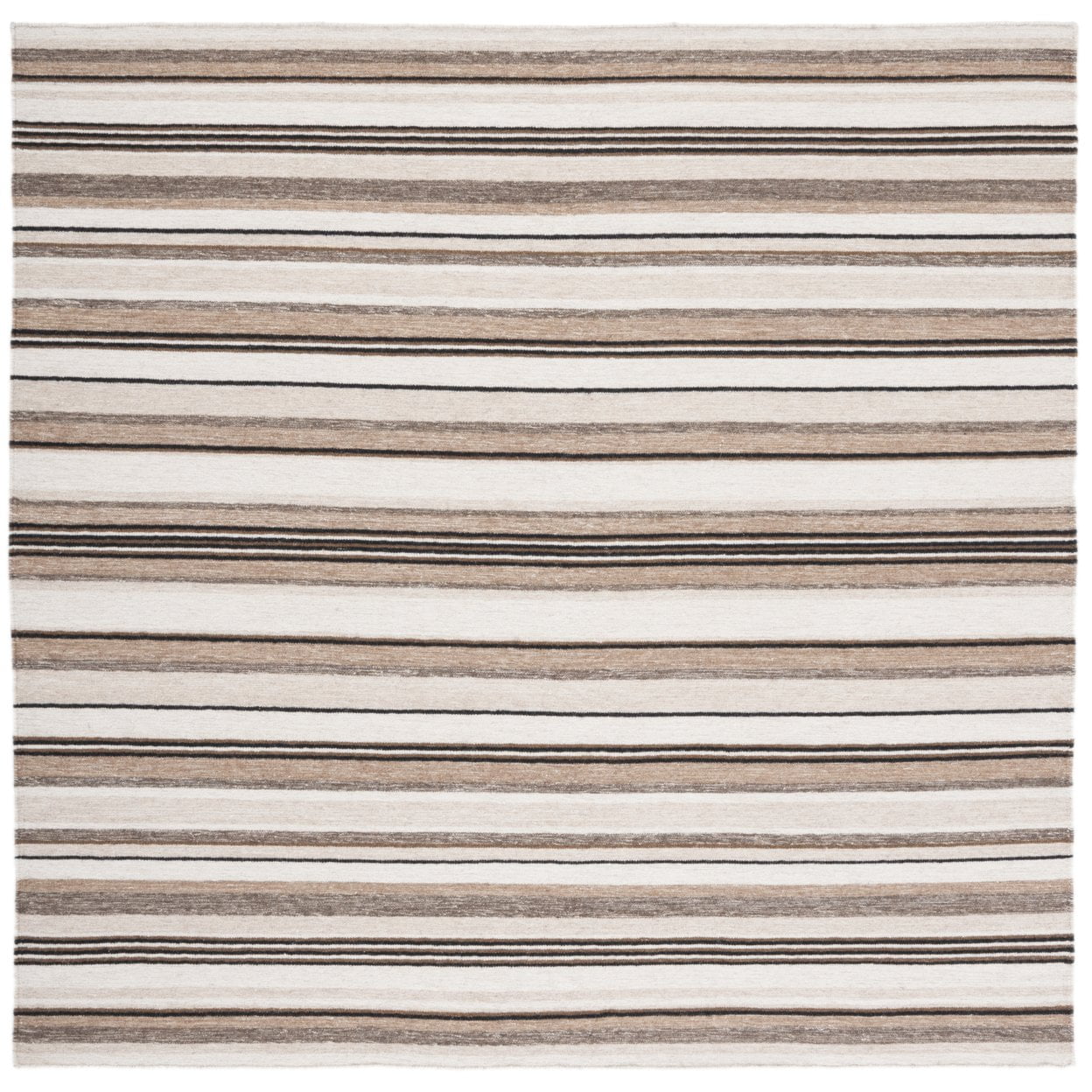 Ivory and Natural Striped Wool Kilim 7' Square Rug