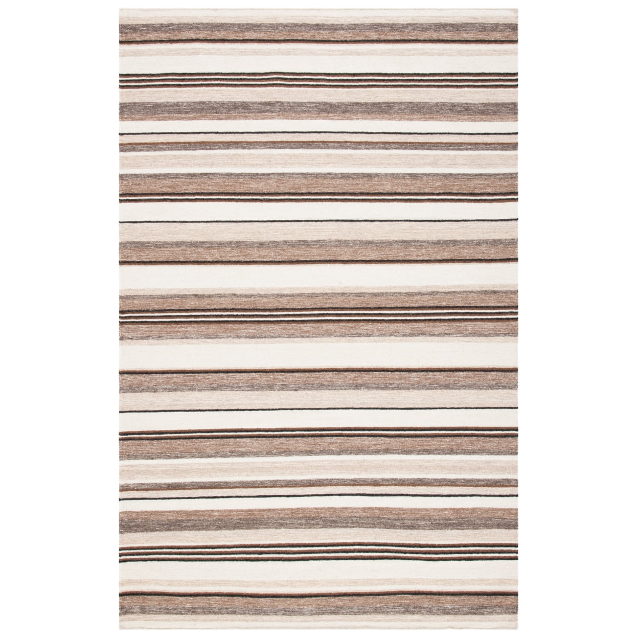 Ivory and Natural Wool Striped 3' x 5' Flat Woven Area Rug
