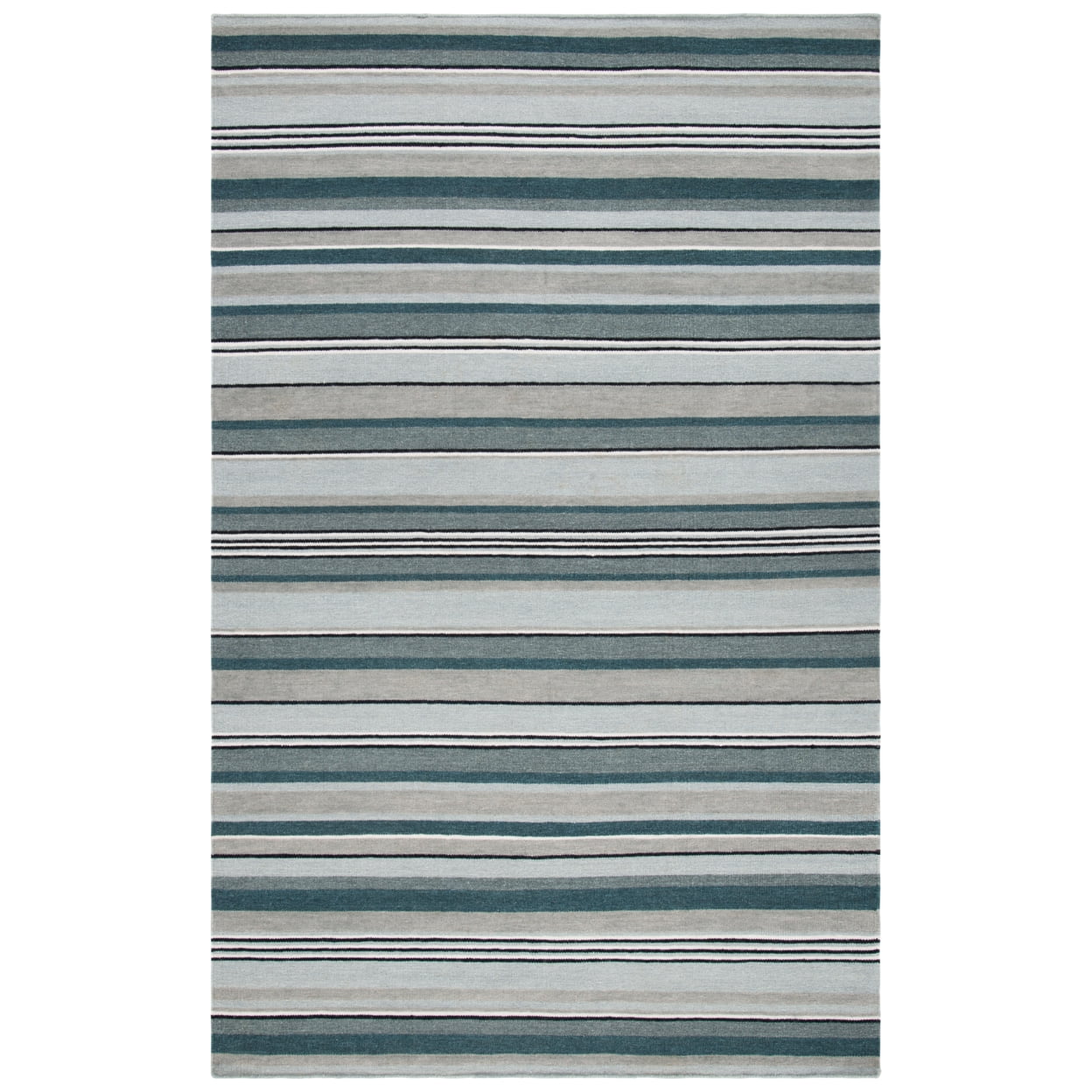 Gray and Blue Striped Wool Flat Woven Rug, 4' x 6'