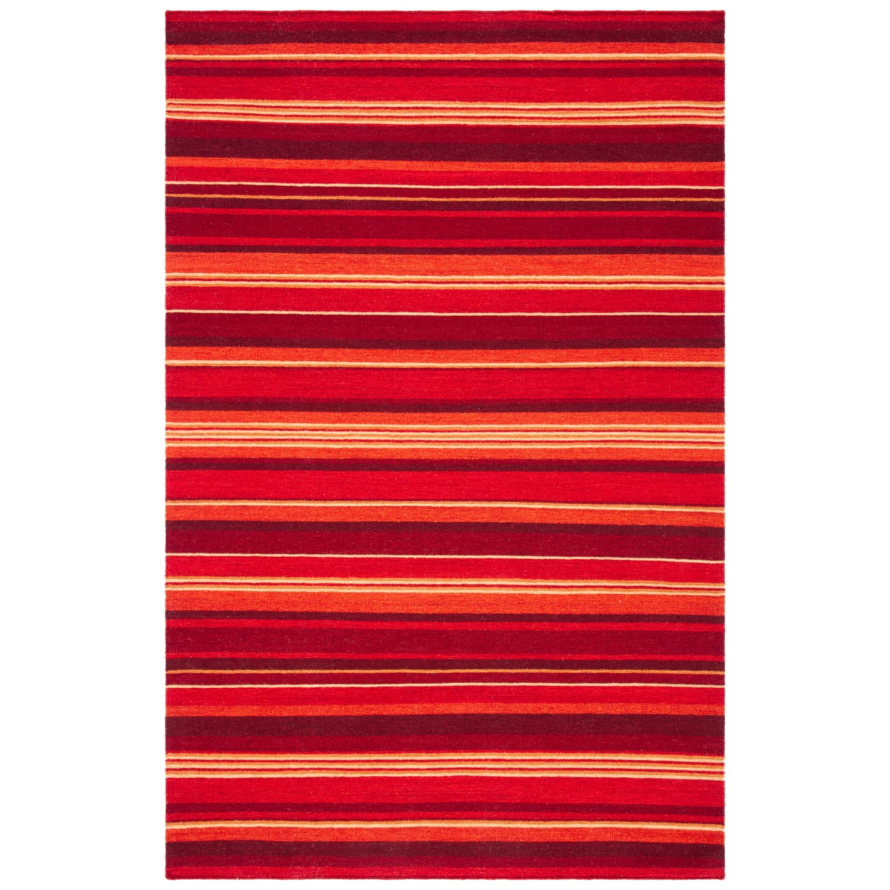 Handmade Red Wool Striped Kilim 9' x 12' Area Rug