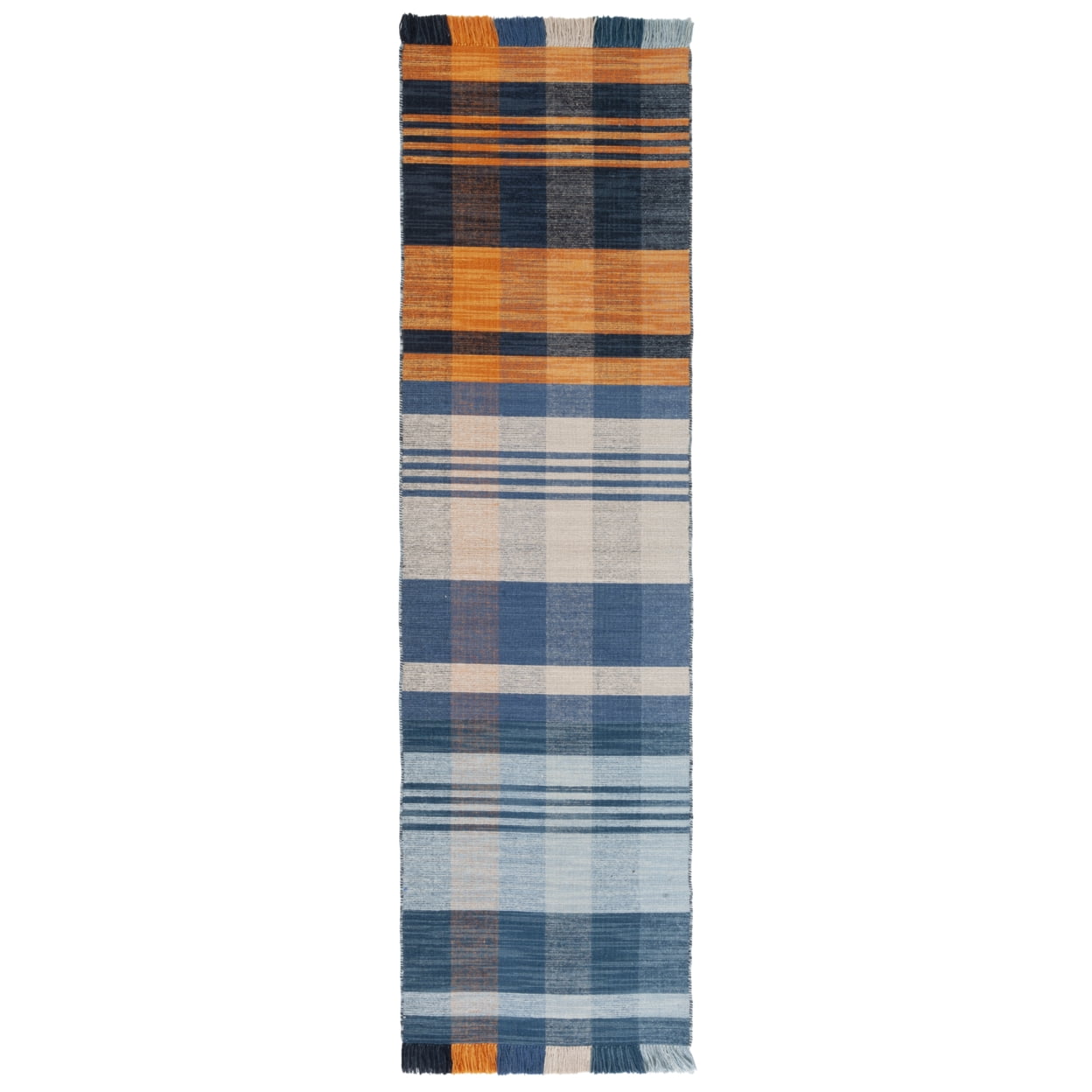 Handmade Blue and Orange Striped Wool Runner Rug