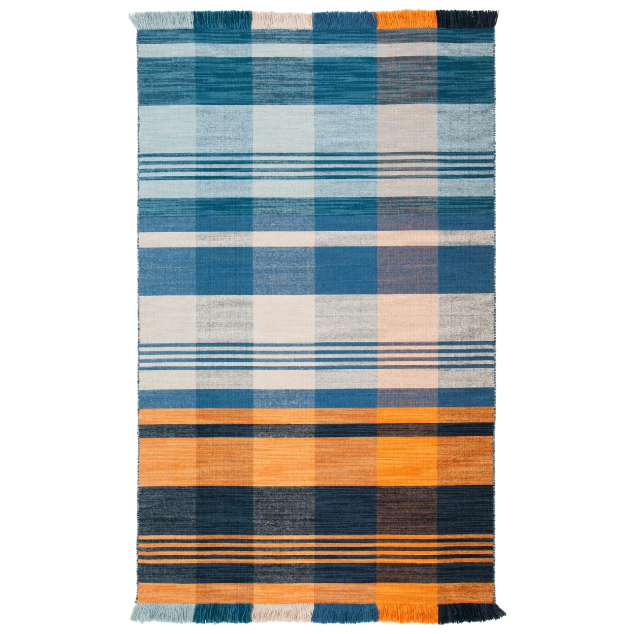 Southwestern Chic Blue Stripe Wool 3' x 5' Kilim Rug