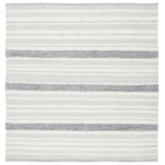 SAFAVIEH Striped Kilim Siofra Striped Cotton Area Rug, Ivory/Grey, 7' x 7' Square