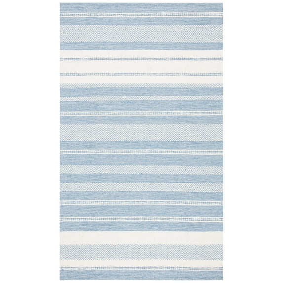 SAFAVIEH Striped Kilim Tabitha Striped Cotton Area Rug, Ivory/Blue, 3' x 5'