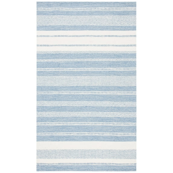 SAFAVIEH Striped Kilim Tabitha Striped Cotton Area Rug, Ivory/Blue, 4' x 6'