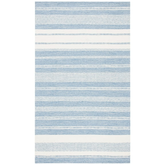 SAFAVIEH Striped Kilim Tabitha Striped Cotton Area Rug, Ivory/Blue, 5' x 8'