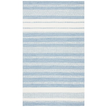 SAFAVIEH Striped Kilim Tabitha Striped Cotton Area Rug, Ivory/Blue, 8' x 10'