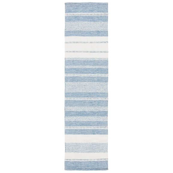 SAFAVIEH Striped Kilim Tabitha Striped Cotton Runner Rug, Ivory/Blue, 2'3" x 9'