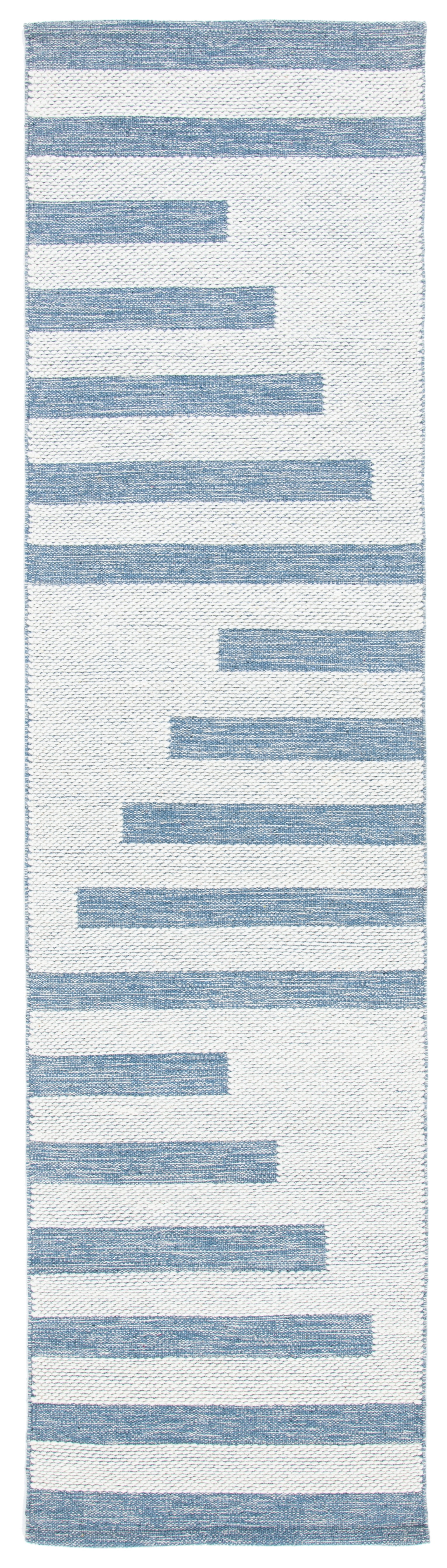 Ivory and Blue Handwoven Wool Kilim Runner Rug 2'3" x 9'