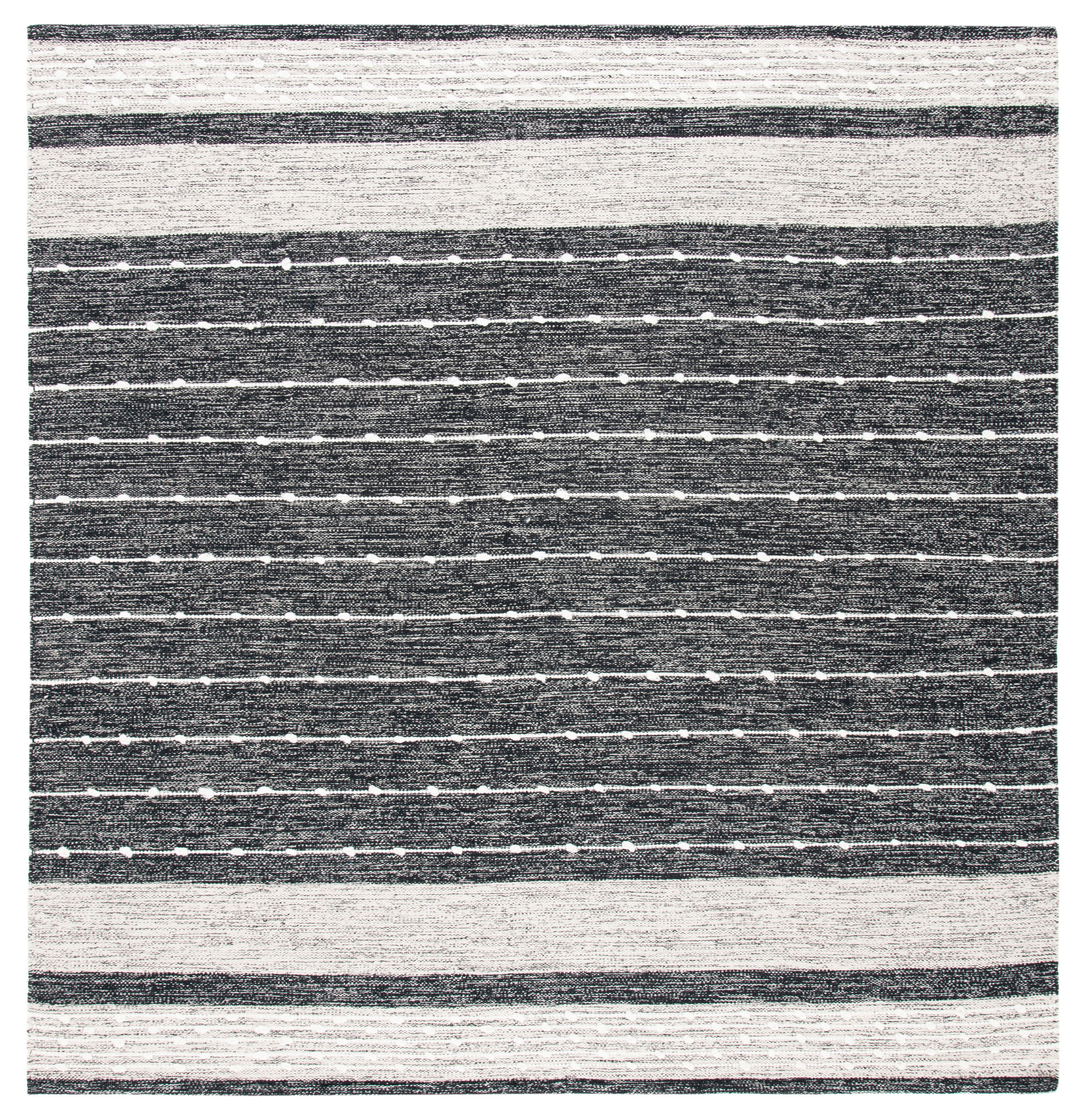 Black and Ivory Striped Wool Cotton Square Area Rug