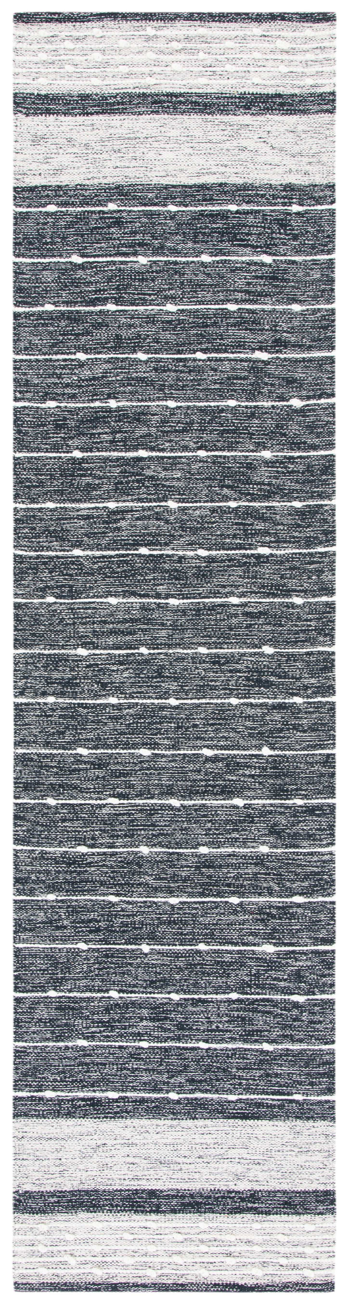 Black and Ivory Wool Handwoven Striped Kilim Rug