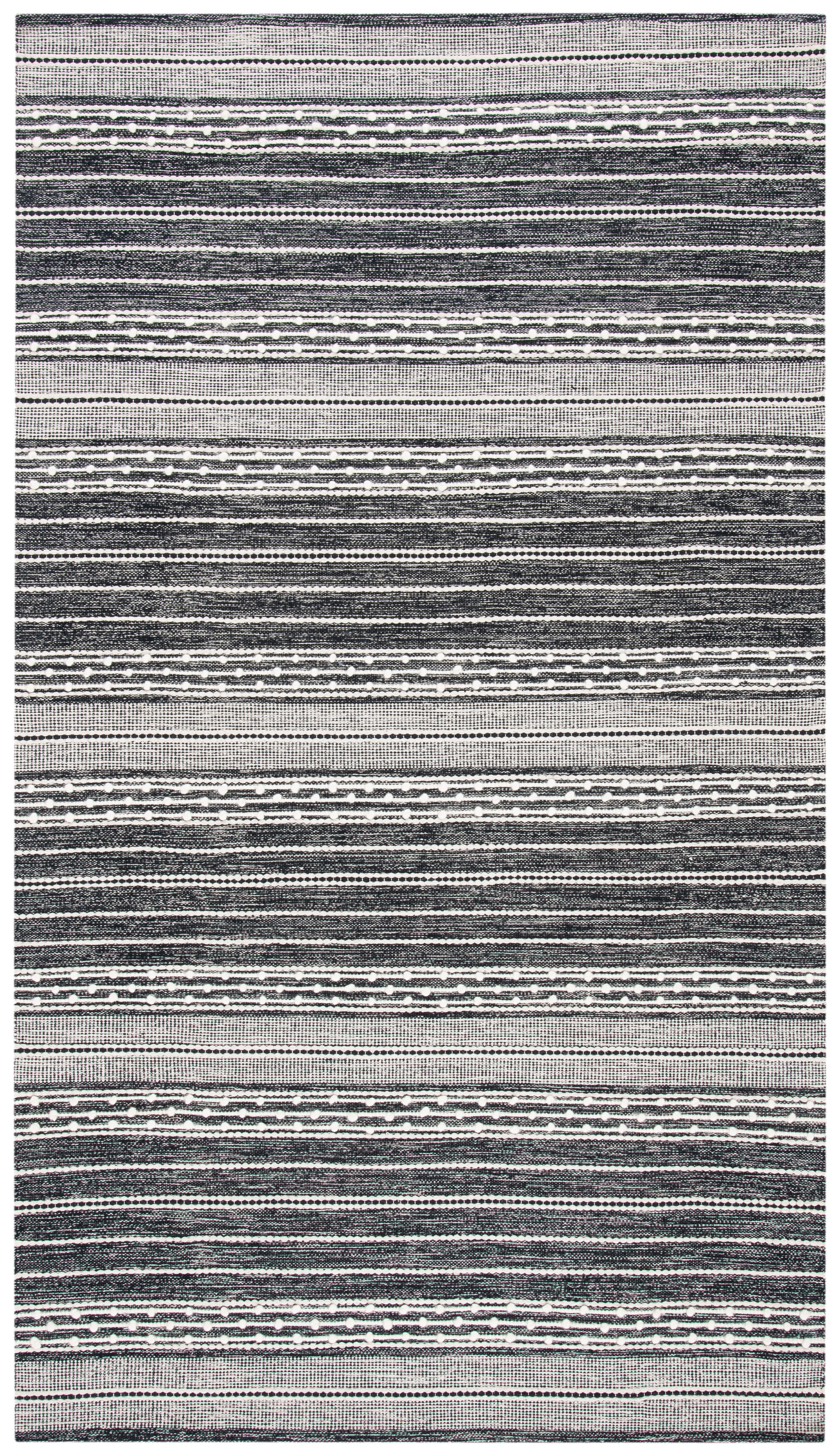 Handmade Black Stripe Wool 6' x 9' Easy Care Area Rug