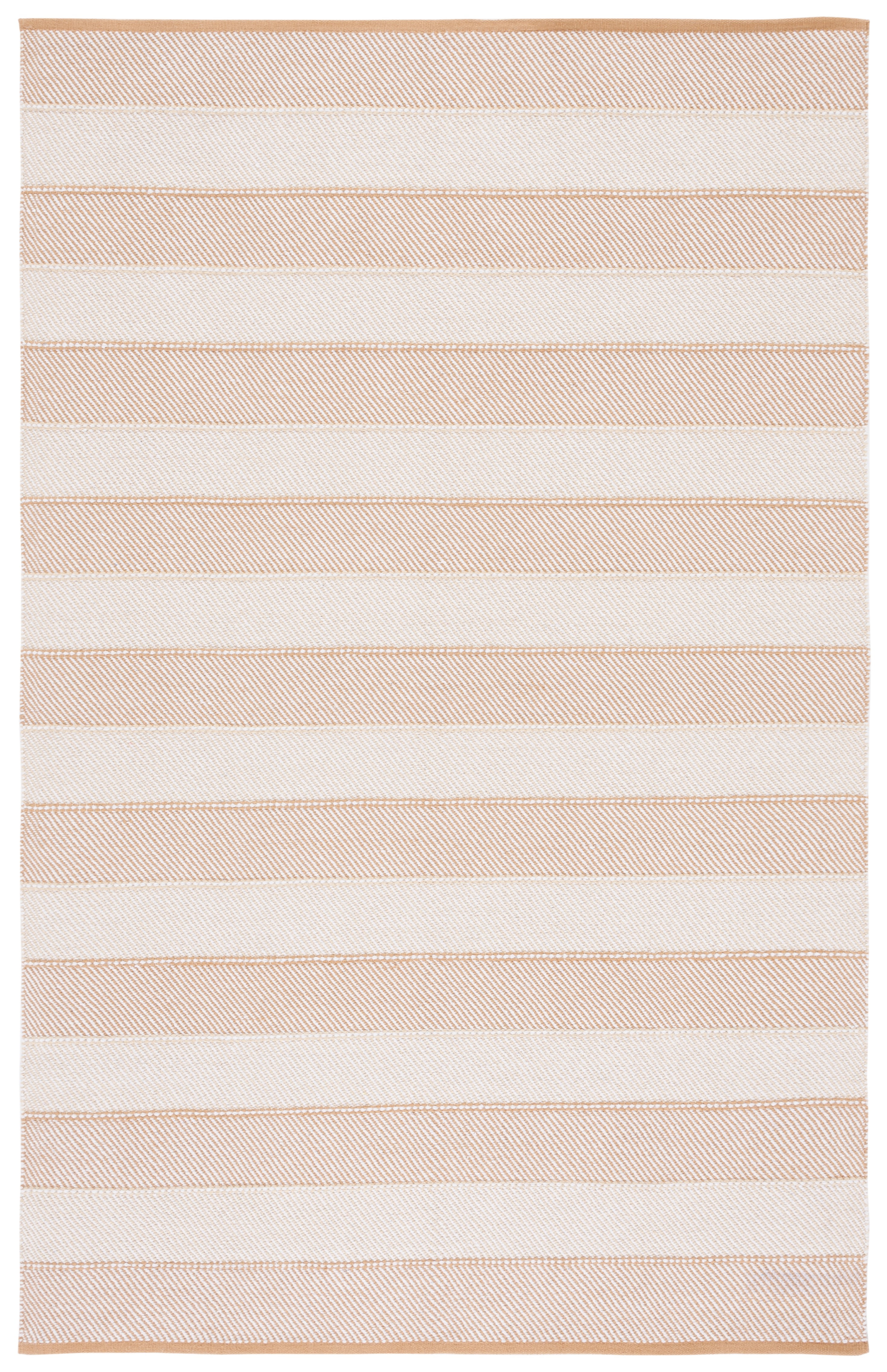 Beige and Gold Striped 4' x 6' Wool Cotton Area Rug