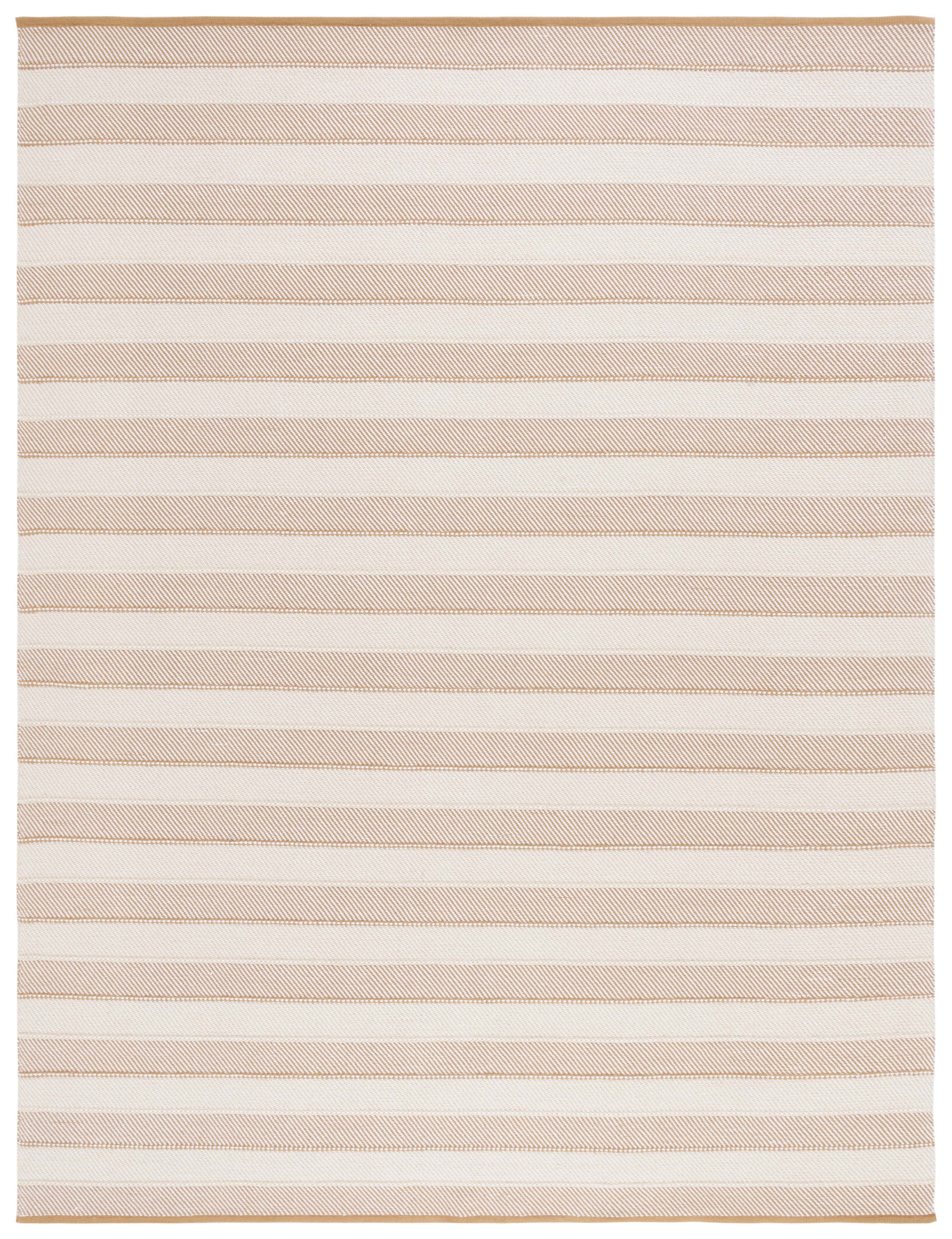 Beige and Gold Striped 8' x 10' Wool Cotton Area Rug