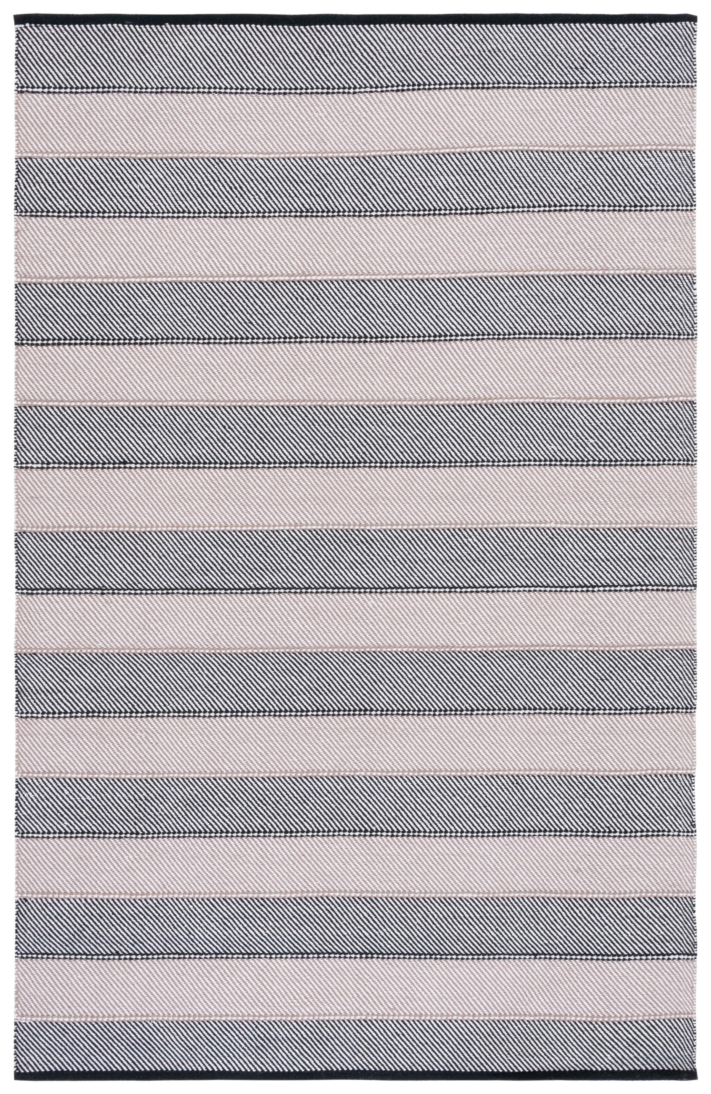 Modern Boho-Chic 6' x 9' Black Stripe Wool-Cotton Rug