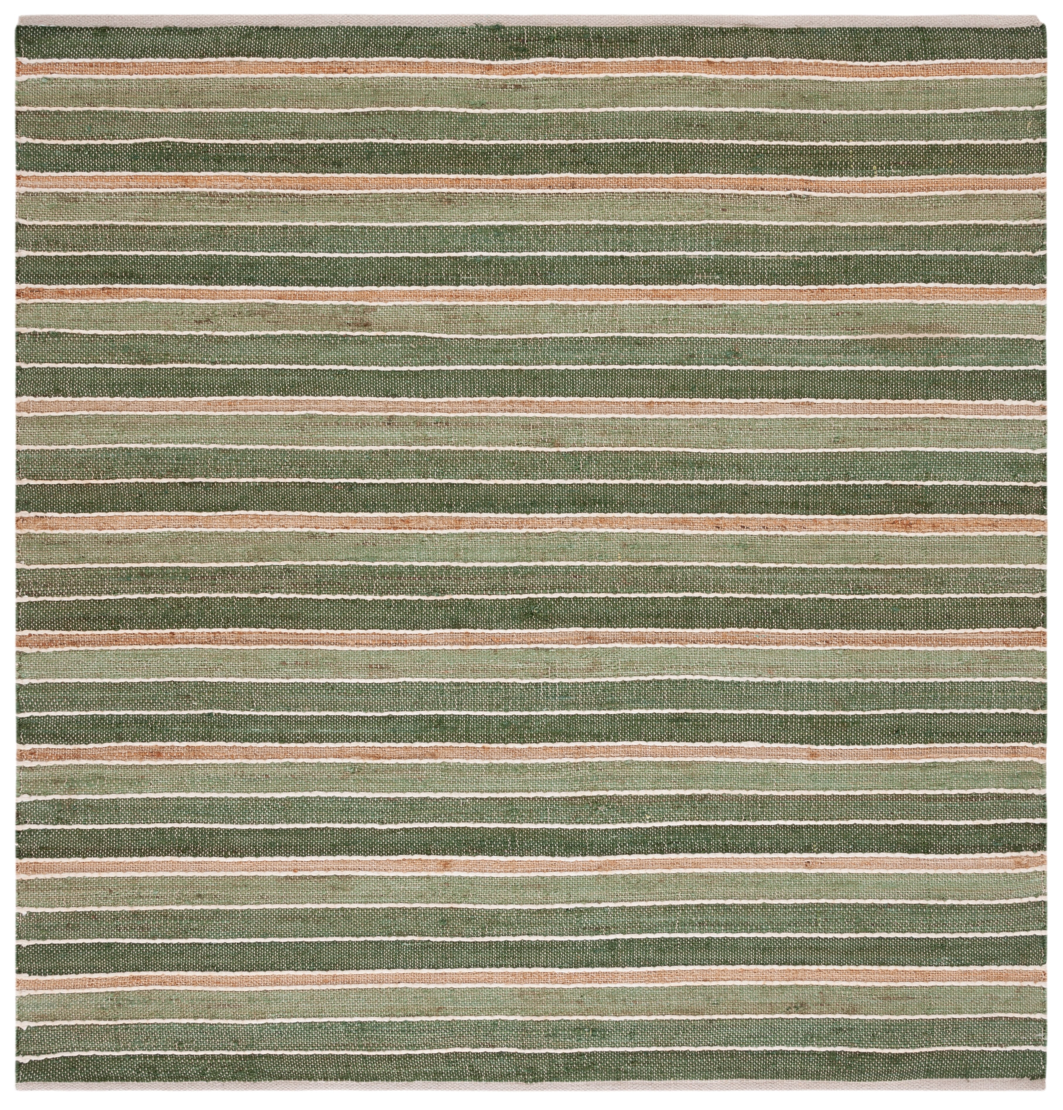 6'6" Square Green and Natural Wool Striped Kilim Rug