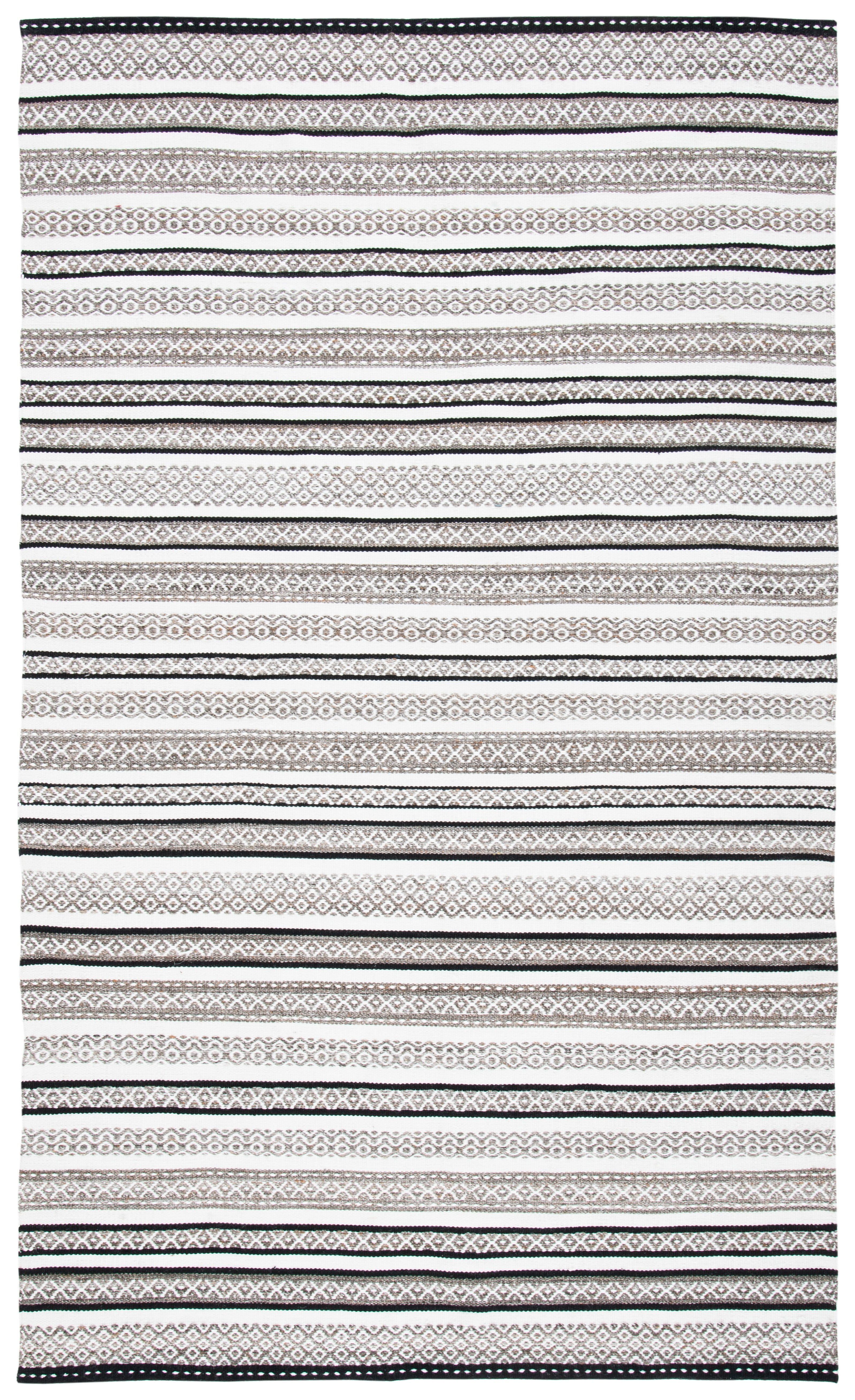 SAFAVIEH Striped Kilim Zoja Striped Polyester Area Rug, Black/Ivory, 6' x 9'