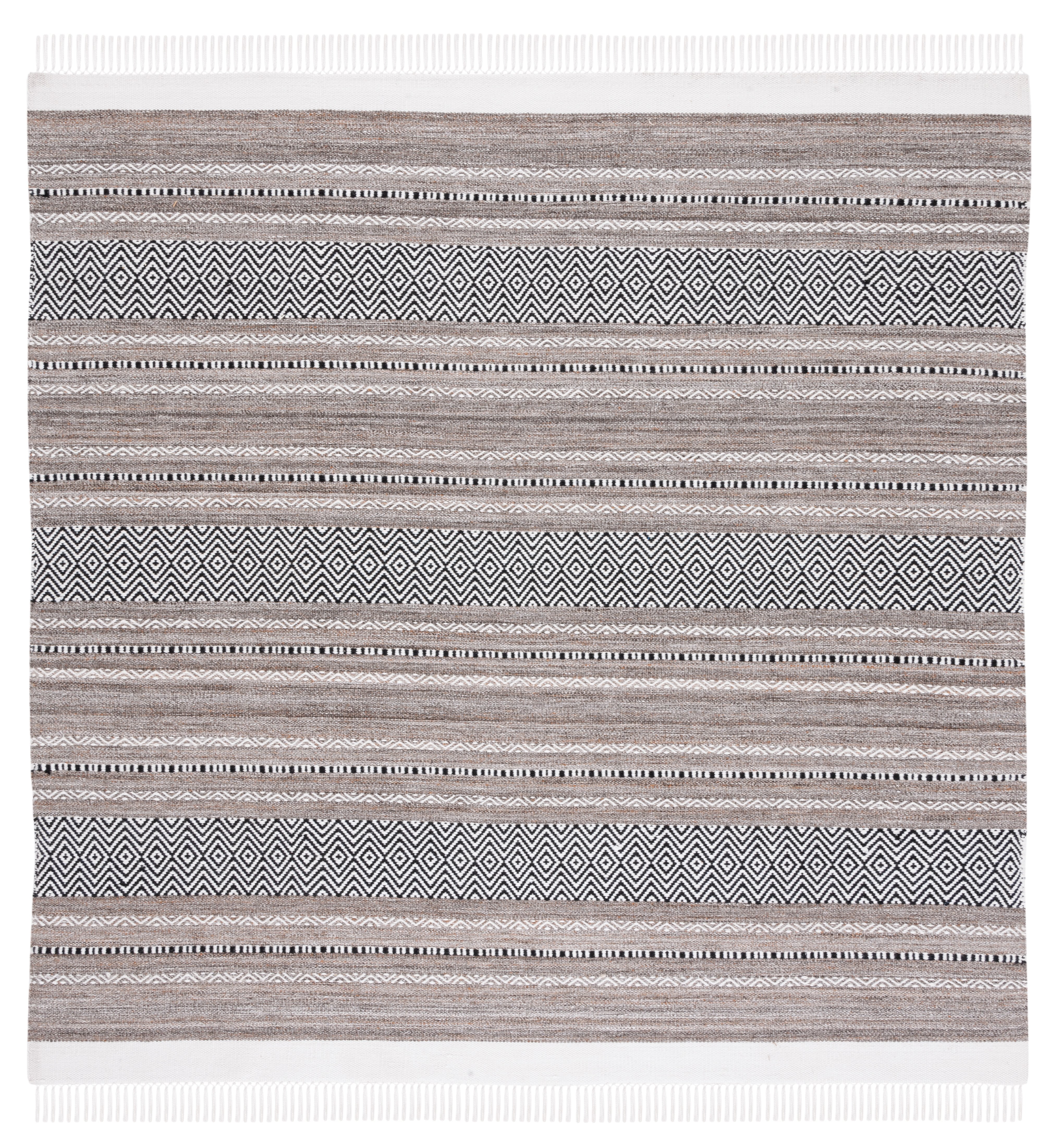 SAFAVIEH Striped Kilim Zoja Striped Polyester Area Rug, Black/Ivory, 7' x 7' Square