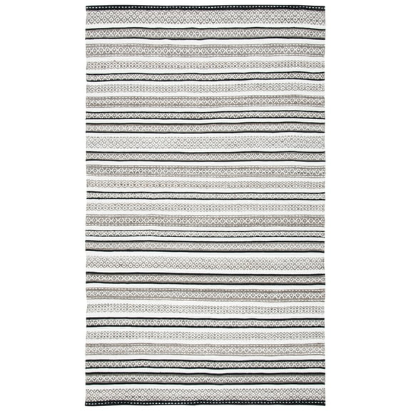 SAFAVIEH Striped Kilim Zoja Striped Polyester Area Rug, Black/Ivory, 8' x 10'