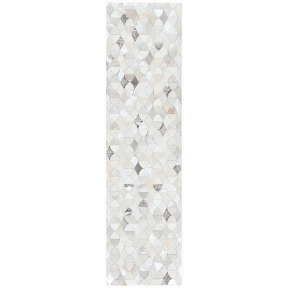 SAFAVIEH Studio Leather Albina Geometric Runner Rug, Ivory/Grey, 2'3" x 9'