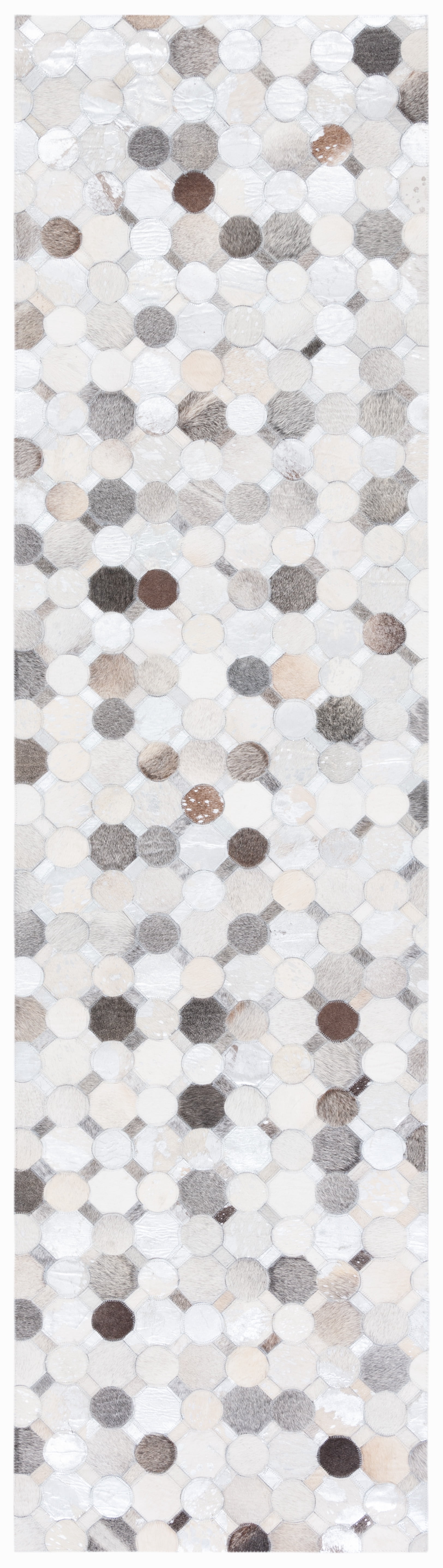 SAFAVIEH Studio Leather Alvin Geometric Runner Rug, Ivory/Grey, 2'3" x 9'