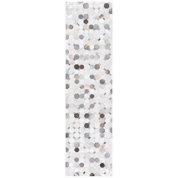 SAFAVIEH Studio Leather Alvin Geometric Runner Rug, Ivory/Grey, 2'3" x 9'