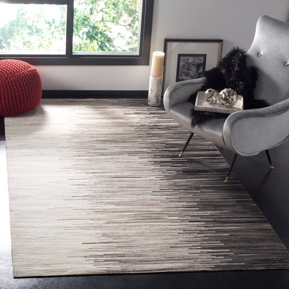 SAFAVIEH Studio Leather Angel Geometric Area Rug, Charcoal/Ivory, 4' x 6'
