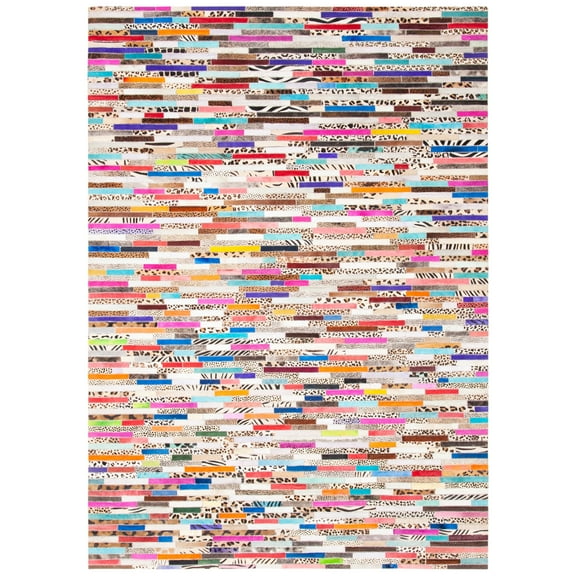 SAFAVIEH Studio Leather Asia Striped Area Rug, Ivory/Blue, 8' x 10'