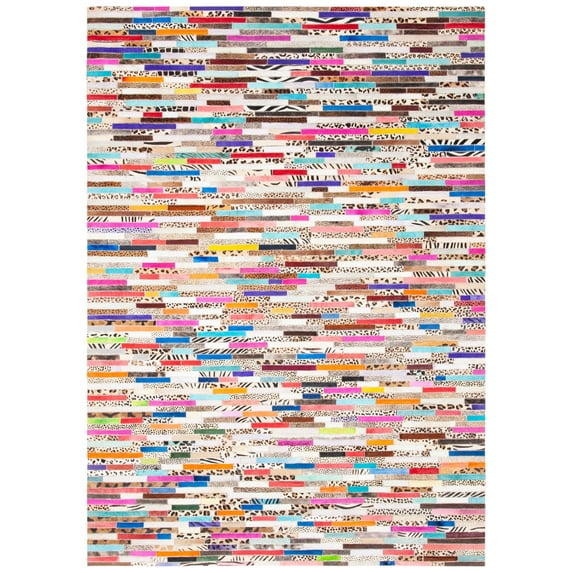 SAFAVIEH Studio Leather Asia Striped Area Rug, Ivory/Blue, 8' x 10'