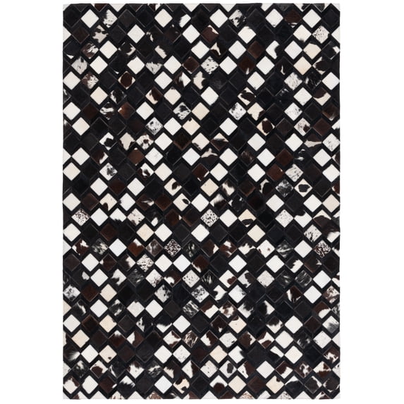 SAFAVIEH Studio Leather Bertha Geometric Area Rug, Black/Ivory, 4' x 6'