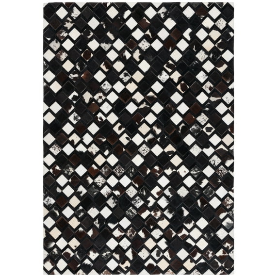 SAFAVIEH Studio Leather Bertha Geometric Area Rug, Black/Ivory, 5' x 8'