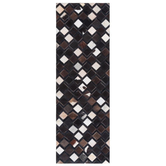 SAFAVIEH Studio Leather Bertha Geometric Runner Rug, Black/Ivory, 2'3" x 7'